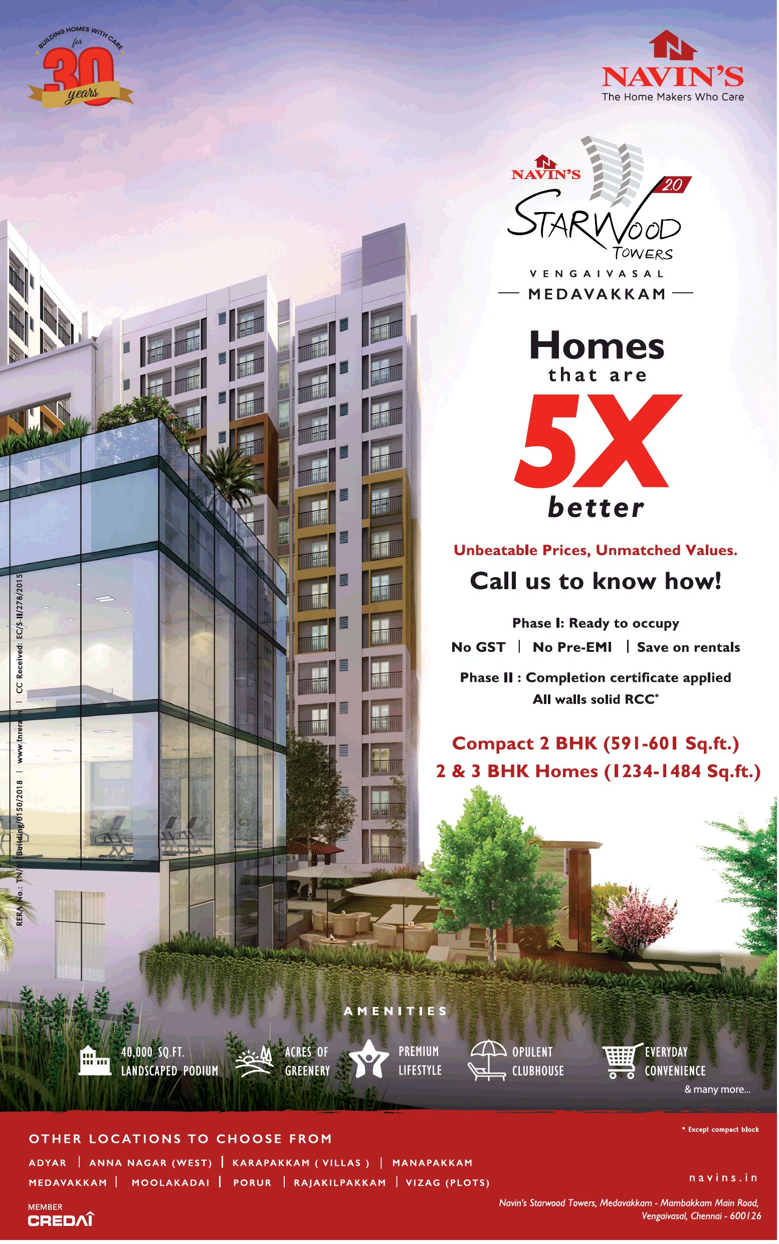 Navins Starwood Towers 2.0 Phase 1 ready to occupy in Vengaivasal, Chennai